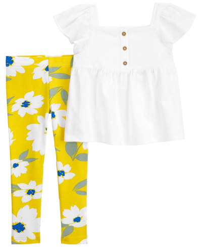 Carter's Babies' Toddler Girls Eyelet Top And Floral Leggings, 2 Piece Set In White