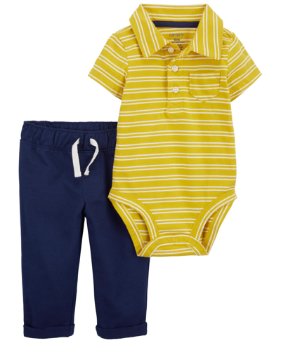 Carter's Baby Boys Striped Polo Bodysuit And Pants, 2 Piece Set In Yellow