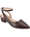 Journee Collection Women's Keefa Wide Width Ankle Strap Flats In Brown Faux Leather- Polyurethane