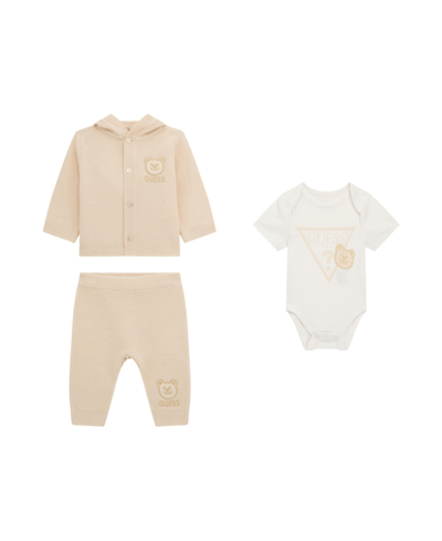 Guess Baby Boys Take Me Home Sweater, Pants And Bodysuit Set, 3 Piece Set In Stone