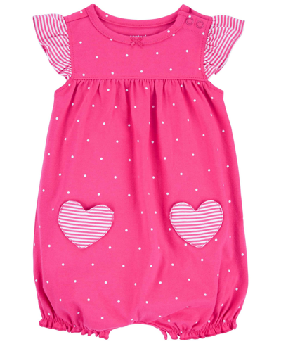 Carter's Baby Girls Heart Pocket Romper In Pink