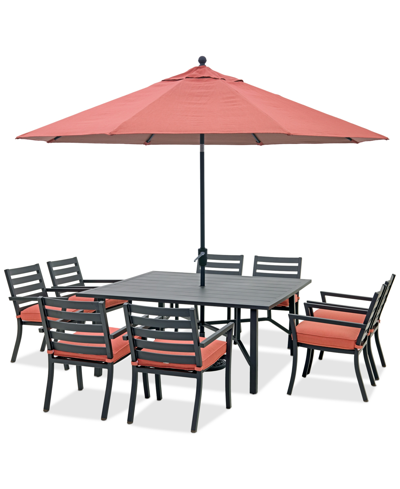 Agio Astaire Outdoor 9-pc Dining Set (64" Square Table + 8 Dining Chairs) In Peony Brick Red