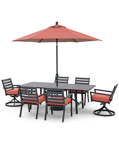 Agio Astaire Outdoor 7-pc Dining Set (84x42" Table + 4 Dining Chairs + 2 Swivel Chairs) In Peony Brick Red