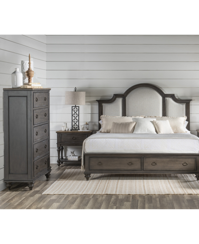 MACY'S MANDEVILLE 3PC BEDROOM SET (UPHOLSTERED CALIFORNIA KING STORAGE BED + DRAWER CHEST + 1-DRAWER NIGHTS