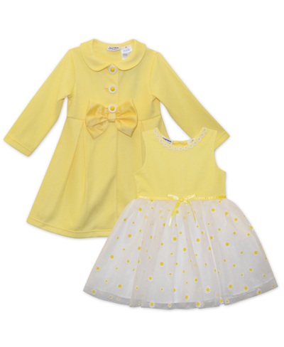 Blueberi Boulevard Baby Girls Knit Daisy Coat Set In Spring Yellow