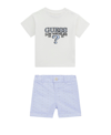 GUESS BABY BOYS SHORT SLEEVE WITH EMBROIDERED LOGO AND STRETCH PRINTED WOVEN SHORTS SET