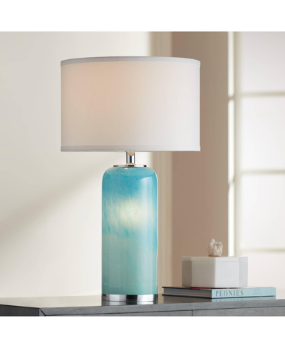 360 Lighting Nimbus Modern Accent Table Lamp 22" High With Led Nightlight Blue Art Glass Column White Drum Shade