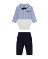GUESS BABY BOYS LONG SLEEVE OXFORD STRETCH WOVEN BODYSUIT AND KNIT BOTTOM, 2 PIECE SET