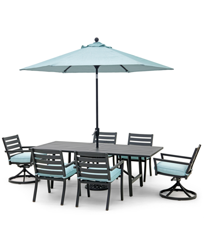 Agio Astaire Outdoor 7-pc Dining Set (84x42" Table + 4 Dining Chairs + 2 Swivel Chairs) In Spa Light Blue