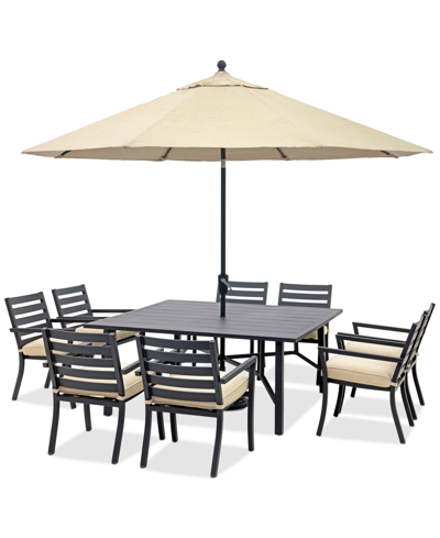 Agio Astaire Outdoor 9-pc Dining Set (64" Square Table + 8 Dining Chairs) In Straw Natural