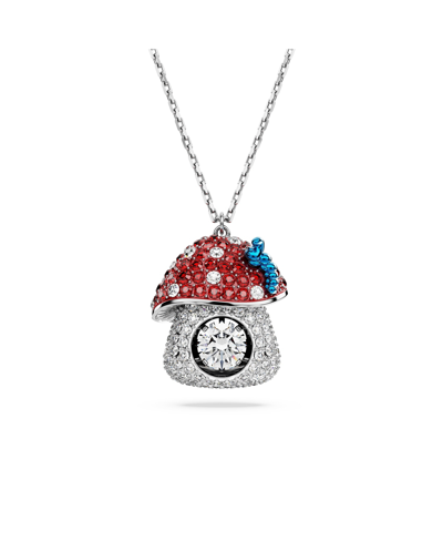 Swarovski Mushroom, Red, Rhodium Plated Alice In Wonderland Pendant Necklace In 紅色