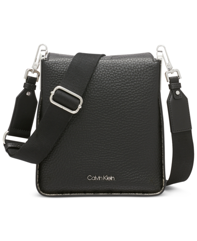 Calvin Klein Fay Mixed Material Crossbody With Magnetic Top Closure In Black,snake