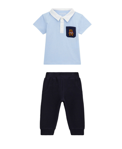 Guess Babies' Boys Blue Cotton Teddy Bear Trouser Set