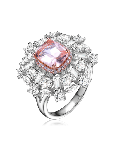 Genevive Sterling Silver Two Tone Morganite Cubic Zirconia Cocktail Ring In Pink