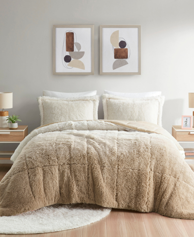 Intelligent Design Brielle Ombre Shaggy Faux Fur 3-pc. Comforter Set, King/california King In Natural