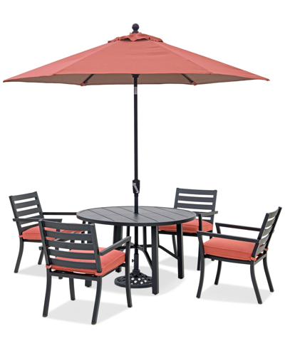 Agio Astaire Outdoor 5-pc Dining Set (48" Round Table + 4 Dining Chairs) In Peony Brick Red