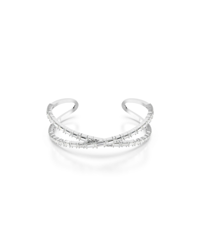Swarovski Infinity, White, Rhodium Plated Hyperbola Cuff Bracelet In Silver