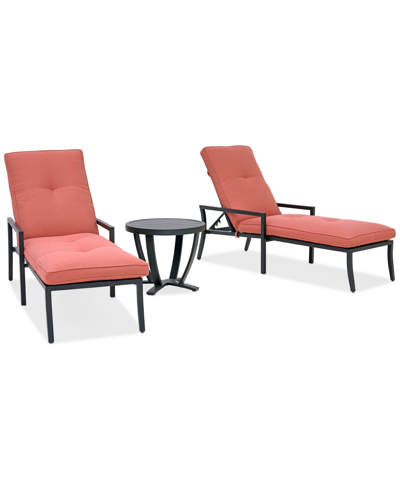 Agio St Croix Outdoor 3-pc Chaise Set (2 Chaise Lounge Chairs + 1 End Table) In Peony Brick Red