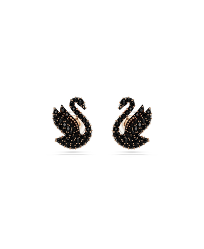 Swarovski Swan, Black, Rose Gold-tone Iconic Swan Stud Earrings