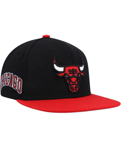 Mitchell & Ness Men's  Black, Red Chicago Bulls Side Core 2.0 Snapback Hat In Black,red