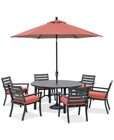 Agio Astaire Outdoor 7-pc Dining Set (60" Round Table + 6 Dining Chairs) In Peony Brick Red