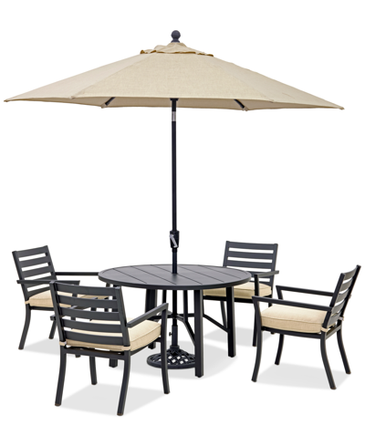 Agio Astaire Outdoor 5-pc Dining Set (48" Round Table + 4 Dining Chairs) In Straw Natural