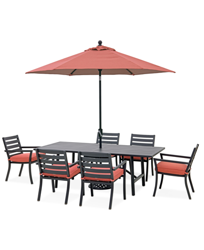 Agio Astaire Outdoor 7-pc Dining Set (84x42" Table + 6 Dining Chairs) In Peony Brick Red