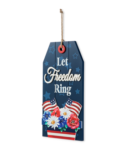 Glitzhome 15.75" H Patriotic, Americana Wooden Word Sign Door Hanger In Multi