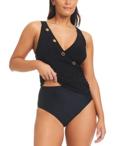 Beyond Control Womens Grommet Detail Tankini Top High Waist Bikini Bottoms In Black