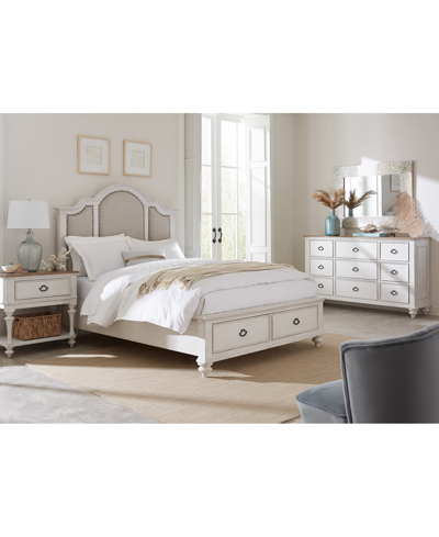 Macy's Mandeville 3pc Bedroom Set (upholstered California King Storage Bed + Dresser + 1-drawer Nightstand) In White