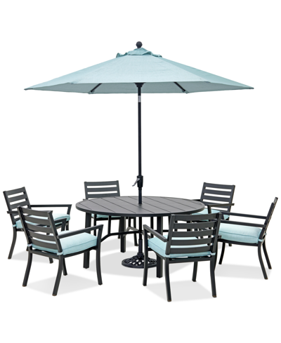 Agio Astaire Outdoor 7-pc Dining Set (60" Round Table + 6 Dining Chairs) In Spa Light Blue