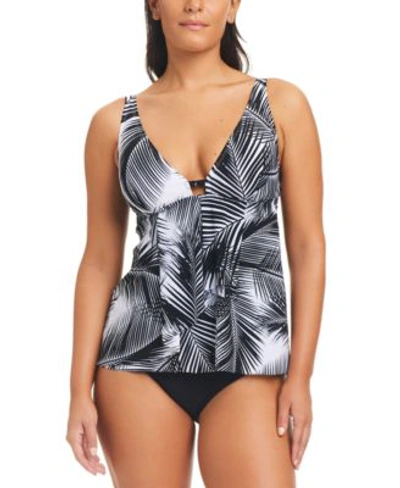 Beyond Control Womens Giving Attitude Tropical Print Tankini Top High Waist Bottoms In Black,white