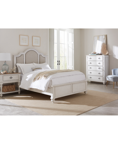 Macy's Mandeville 3pc Bedroom Set (upholstered California King Bed + Drawer Chest + 1-drawer Nightstand) In White