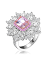 GENEVIVE STERLING SILVER WHITE GOLD PLATED RADIANT MORGANITE WITH CLEAR CUBIC ZIRCONIA HALO RING