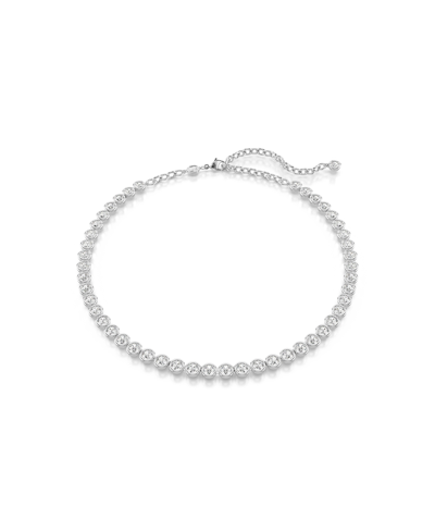 Swarovski Round Cut, White, Rhodium Plated Imber Tennis Necklace In Silver