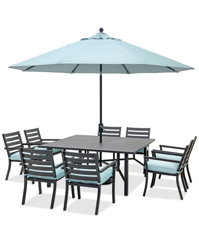 Agio Astaire Outdoor 9-pc Dining Set (64" Square Table + 8 Dining Chairs) In Spa Light Blue
