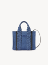 Chloé Small Woody Tote Bag In Denim Blue Size Onesize 100% Cotton, Calf-skin Leather In Blue