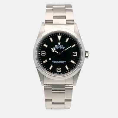 Pre-owned Rolex Black Stainless Steel Explorer 14270 Automatic Men's Wristwatch 35 Mm