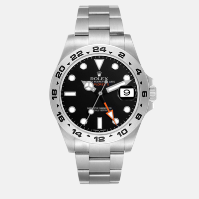Pre-owned Rolex Explorer Ii Black Dial Orange Hand Steel Men's Watch 216570 42 Mm