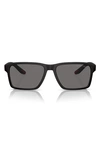 Prada 58mm Polarized Rectangular Sunglasses In Rubber Black