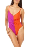 L*SPACE DEVI COLORBLOCK TWIST FRONT ONE-PIECE SWIMSUIT