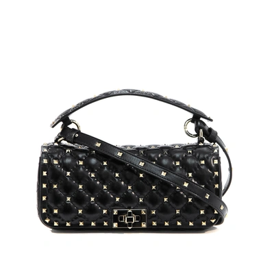 Valentino Garavani Rockstud Spike Leather Shoulder Bag In Black