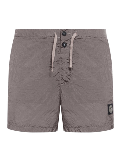 Stone Island Logo Patch Drawstring Shorts In Grey