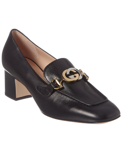 Gucci Zumi Mid-heel Leather Loafer In Black