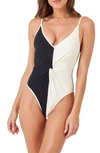L*space Devi Colorblock Twist Front One-piece Swimsuit In Black/ Cream
