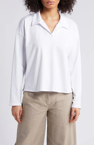 EILEEN FISHER BOXY LONG SLEEVE JOHNNY COLLAR TOP