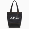 APC A.P.C. AXEL NAVY BLUE SMALL COTTON TOTE BAG WITH LOGO