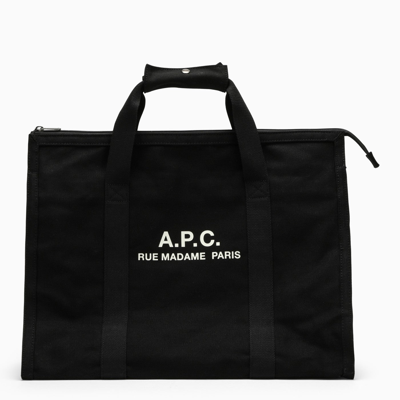 APC A.P.C. BLACK COTTON SHOPPING BAG WITH LOGO