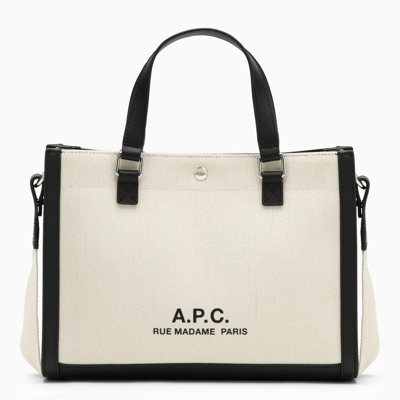 APC A.P.C. CAMILLE 2.0 WHITE/BLACK COTTON AND LINEN TOTE SHOPPER BAG