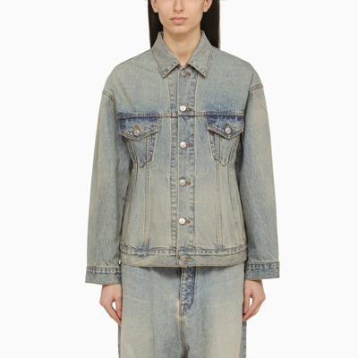 BALENCIAGA BALENCIAGA LIGHT BLUE WASHED EFFECT DENIM JACKET